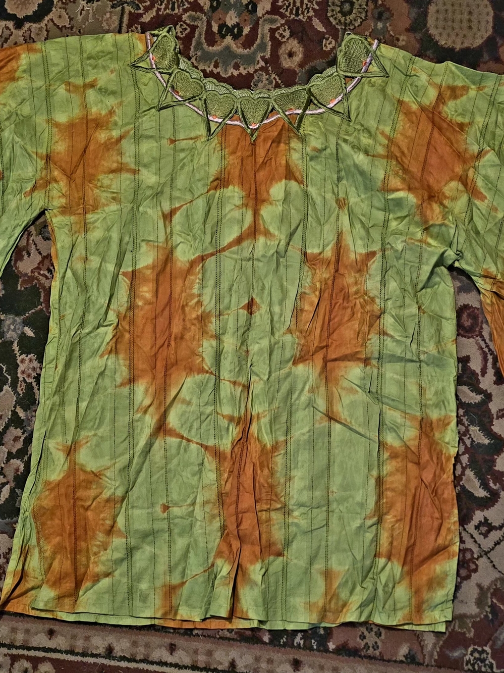 Women’s Embroidered Tie-Dye Tunic - Green & Orange